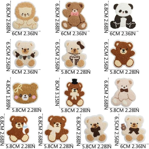 16pcs Plush Bear Embroidered Patches Cute Animal Appliques for Clothes and Bags - Picture 2 of 5